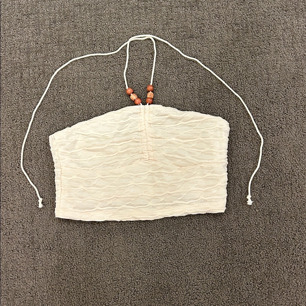 White Beach Bead Crop Top
